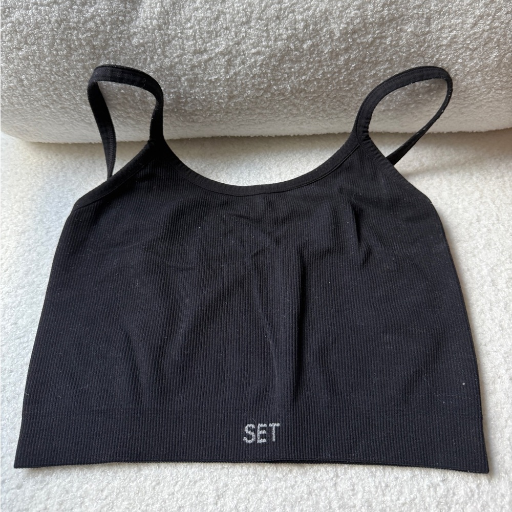 SET Active SCULPT FLEX Ribbed Tank Sports Bra in Onyx